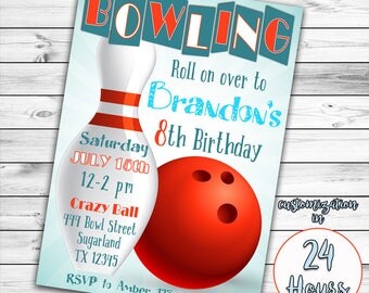 Bowling Invitation, Bowling Birthday Invitation, Bowling Party Invitation, Boy Bowling Invitation, Boy Birthday Invitation, Bowling Party