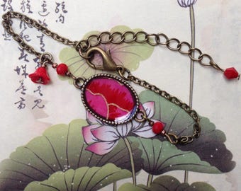 Bracelet-paper Japanese thought red and fuchsia.