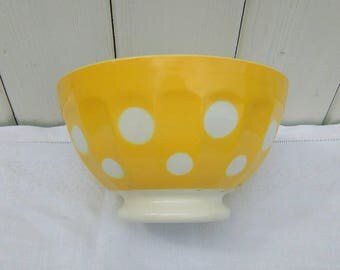 Vintage French café au lait bowl. Digoin et Sarreguemines. '50s Yellow spotty dish.