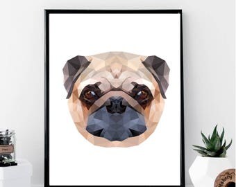 Geometric Abstract Pug Print // Minimalist // Wall Art // Typography // Fashion // Scandinavian // Boho // Modern Office