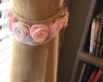 Curtain holdback, curtain tie backs, curtain tie back, baby nursery window, custom window decor, shabby chic curtain, burlap curtain