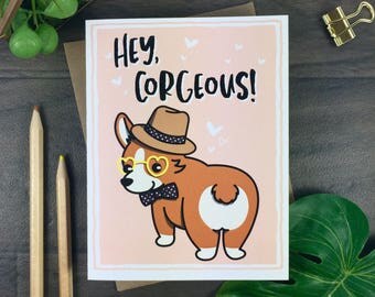 Welsh Corgi Card | Hipster Corgi Card | Corgi Greeting Card | Corgi Birthday Card | Corgi Thank You Card | Corgi Gift | Anniversary Card