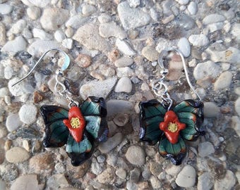 Green orchids in polymer clay earrings