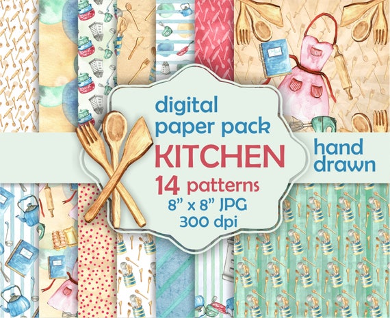 Kitchen Digital Paper Pack Cooking Objects Paper Kitchen