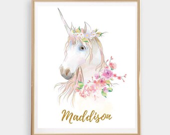 Custom Name Print Personalized Name Unicorn Wall Art Girls Room Nursery Physical Print Great Gift Idea Christmas Gift