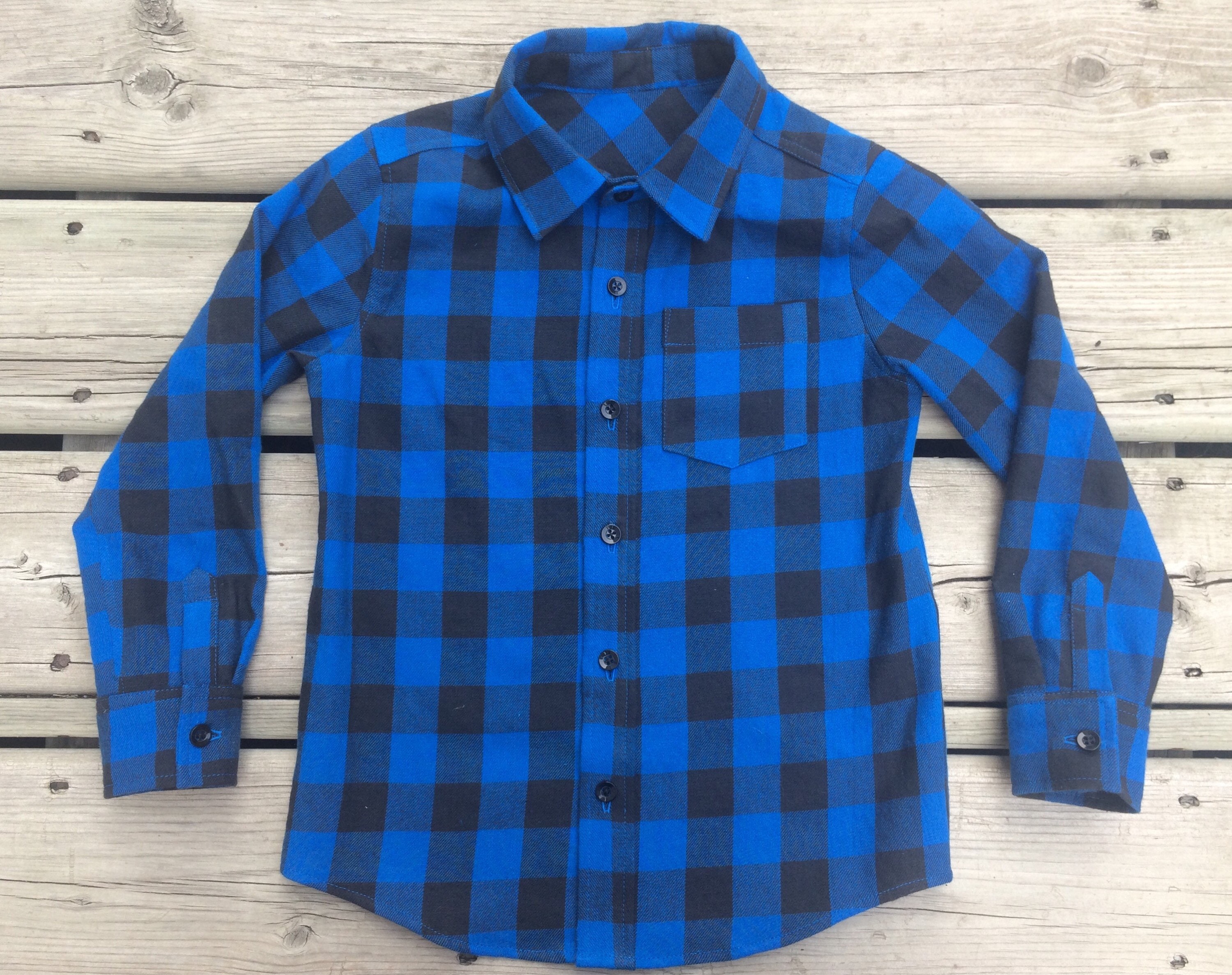 5T Boys' Blue / Black Buffalo Plaid Shirt