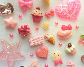 Pink Collection - Pink Decoden Kit Kawaii Cute Cabochons Cabochon Set Kawaii Cabochons Cute Beads Candy Sweets CA002