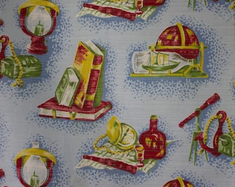 vintage 1950s seafaring print cotton interiors fabric