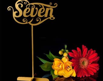 10 Wedding Table numbers. Gold Table numbers.Table numbers with base.
