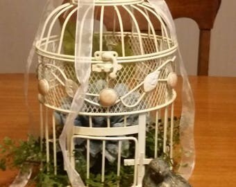 Chic vintage style Ivory Birdcage, off white metal cage, planter