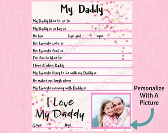 Daddy Gift From Daughter, About My Daddy, Daddy Survey, Customized Gift, Photo Gift, Father's Day Gift, Gift for Dad, Pink Dad Survey Print