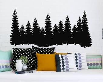Pine Trees Wall Decal Forest Landscape Nature Vinyl Sticker Merry Christmas Decorations Decals Home Decor Bedroom Nursery Interior NV129