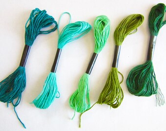 Lot de 5 fils à pompon - 5 nuances de Vert