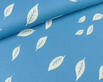 Cotton Jersey/interlock Kenny leaves on blue