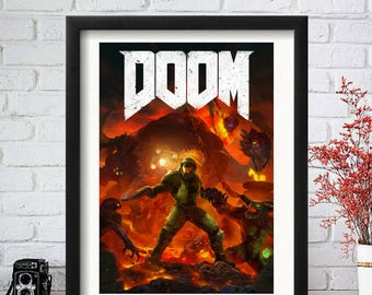 Doom Poster, Doom Art, Nintendo Printable, Doom 64, Mario Poster, Doom PC, Doom PS4, Doom 4, Video Game Art, Doom 64, Pinky, Doom 95