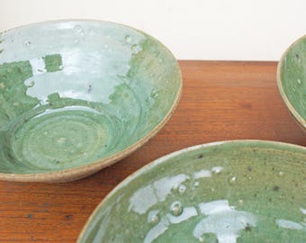 Pasta Bowl, Handmade Bowl, Stoneware Bowl, Handcrafted Bowl, Unique Gift, Hand Thrown Bowl, Green Bowl, Handmade Green Bowl, Green Bowl