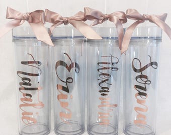 Personalized Tumbler Water Bottles | Includes Straw & Bow! | Bridesmaid, Maid of Honor, Bridal Party Gift | Sorority Big/Little Gift