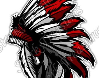 Native American Chief Indian Headdress Gift Idea Car Bumper Vinyl Sticker Decal