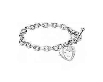 925 Sterling Silver Personalized Photo Bracelet Custom Your Picture Pendant