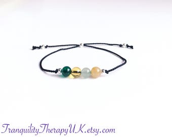 Good Luck, Wealth, Abundance and Prosperity. Protect and Attract. Crystal Healing Therapy Bracelet. Jade, Aventurine and Citrine. Four leaf.