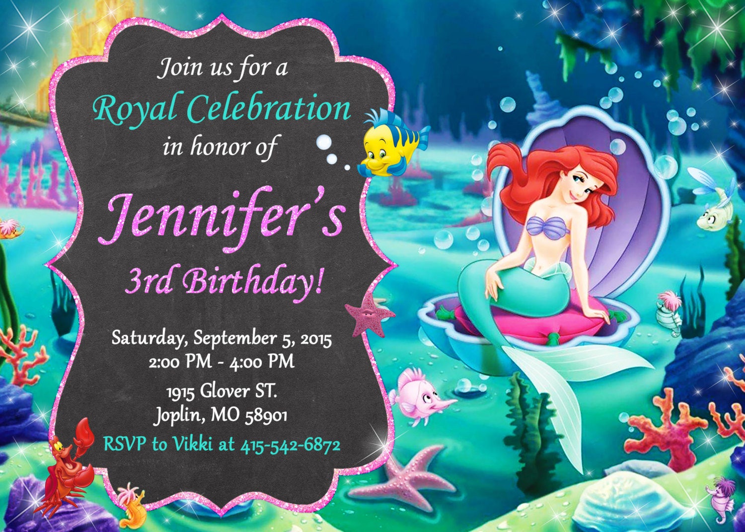 Little Mermaid Invitation Birthday Ariel Invitation Party