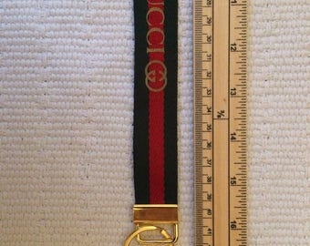 Fashionable lanyard or long key fob striped red and green
