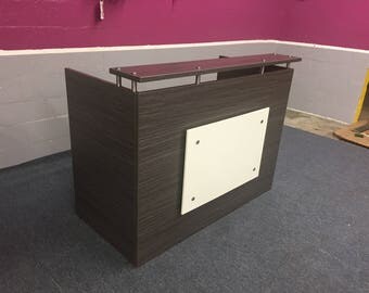Modern Reception Desk In Elm Gray And White That Fits A 15 Monitor Modern Reception Desk In Elm Gray And White That Fits A 15 Monitor