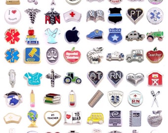 When I Grow Up! Pick a Profession Floating Charm for Living Memory and Glass Story Locket - Nurse, Medical, Police, Farmer, Postman, Teacher