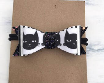 Black cat bow / baby bow headband / halloween bow headband / glitter bow