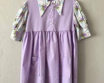 Vintage 70's Girls Dress Lilac Size 5 / 6