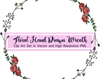 Color Floral Wreath Vector, floral wreath svg, Hand drawn floral clipart, Laurel wreath clipart, hand drawn floral wreath vector graphic