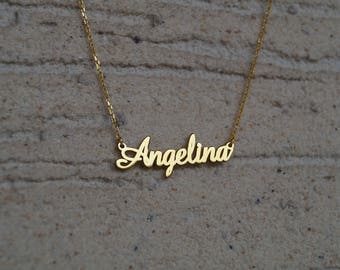 Name Necklace, Personalized Name Necklace, Name Jewelry, , Gold Necklace, Gold Name Necklace, Bridesmaid Gift, Tiny Gold Name Necklace
