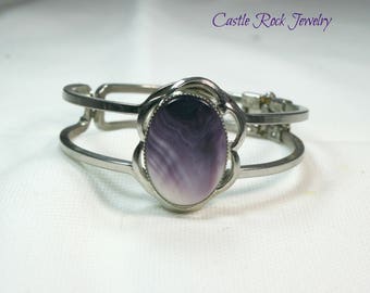 Amethyst and Silver Clamper Bracelet