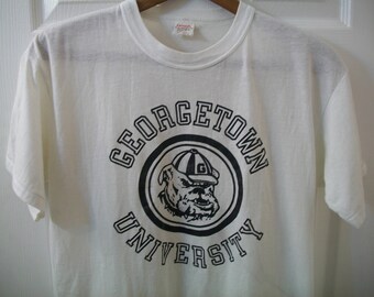 Vintage 80s Georgetown University T tee Shirt Medium M Hoyas Basketball NCAA Handtex 50/50 The Exorcist Washington DC College Athletics vtg