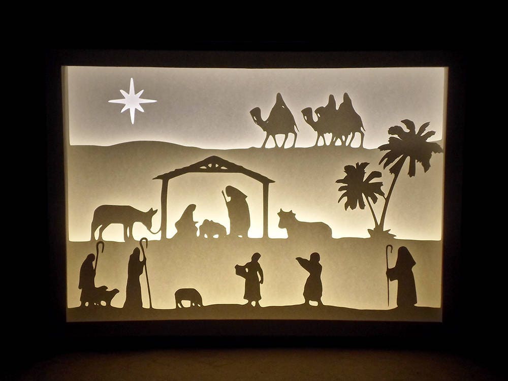 Paper Cut Silhouette Light Box Nativity