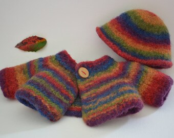 Felted from 100% Merino wool - Jacket and hat Waldorf doll clothes Steiner doll clothes Waldorf doll cardigan Steiner doll cardigan hat felt
