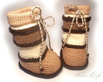 Booties-boots"Coffee with milk",baby's bootees,Baby shoes, Wool booties,knitted boots,knit baby,neutral baby bootees,baby gift
