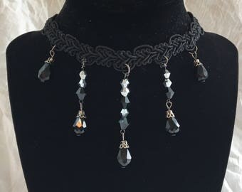 Black Lace Choker with Crystal Jewels