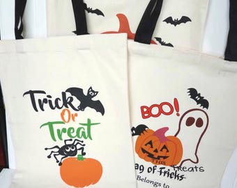 Personalized Halloween Bags, Embroidered Name Treat Bags, Kids Trick or Treat Bags, Halloween Candy Sacks, Halloween Party Favor Bags