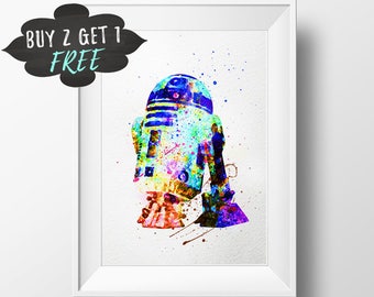 Star Wars R2-D2 Art Print Poster, Star Wars Wall Art Nursery Decor Printable Watercolor Instant Download, Star Wars Art Print, Star Wars Art
