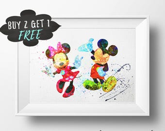 Mickey And Minnie Art Print Poster, Mickey Mouse Wall Art Nursery Decor Printable Artwork Instant Download, Minnie Mouse Girls Room Decor