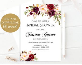 Bridal Shower Invitation Editable Template Bridal Shower Printable Floral Bridal Shower Bridal invitation Instant Download DIY Bridal Shower