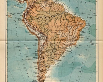 Antique relief map of South America from 1893