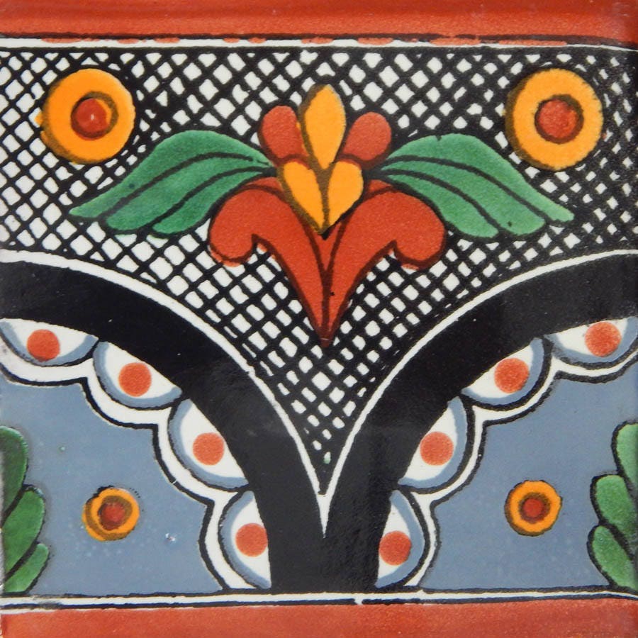 Talavera Mexican Hand Painted Tile Folk Art Sample Tile 4x4