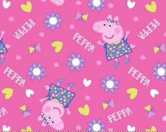 Peppa pig fabric, fabric by the yard, sewing fabric, nursery fabric, craft fabric, apparel fabric, fabric quarter, cotton fabric