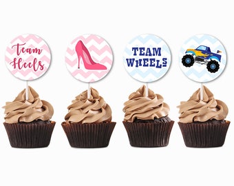 Wheels Or Heels Gender Reveal, Gender Reveal Cupcake Toppers, Gender Reveal Geofilter, Gender Reveal Invites, Gender Reveal Party