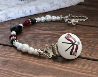 Beaded White & Red, Red Flags Pacifier Clip