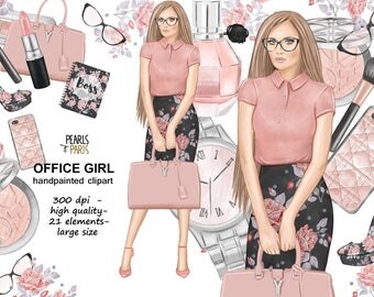 fashion clipart, makeup clipart, watercolor clipart, fashion pink clipart, girl boss, girly, planner stickers clipart