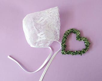 White lace baby bonnet