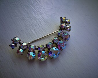 Vintage Stunning Prong set Aurora Borealis Brooch Purchased Copenhagen Denmark